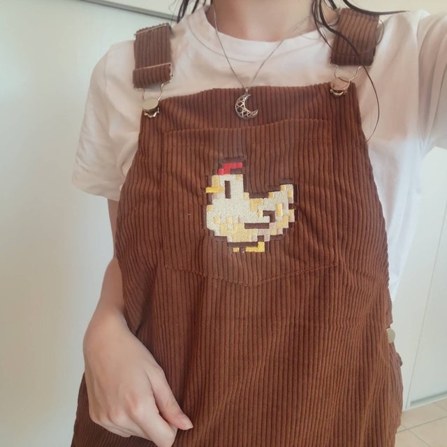 Chicken Stardew Valley Pinafore Dress / Embroidery Pinafore Dress, Overalls Stardew