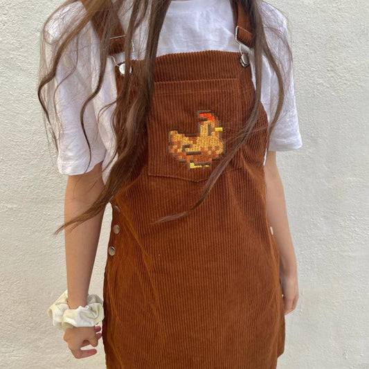 Chicken Stardew Valley Pinafore Dress / Embroidery Pinafore Dress, Overalls Stardew