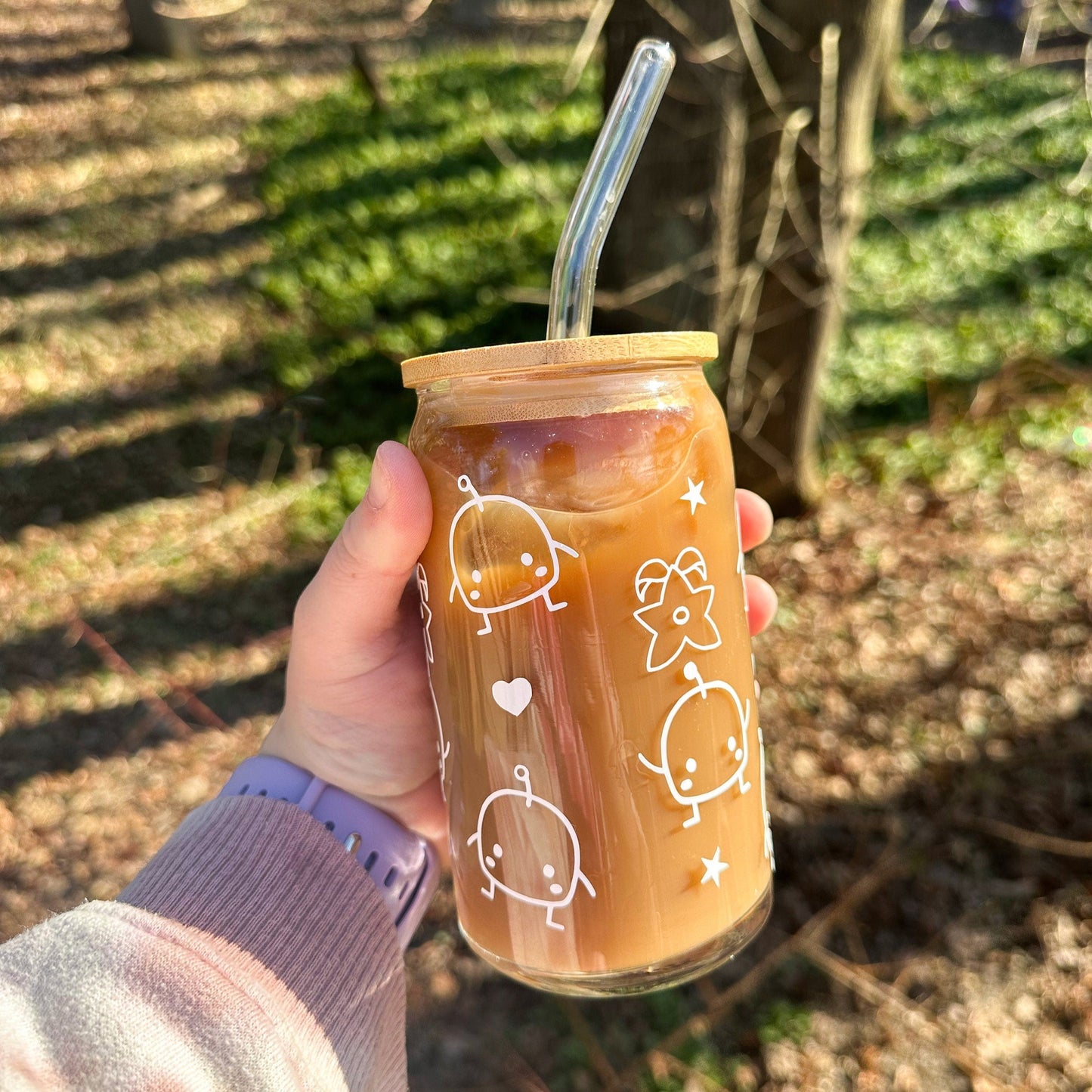 Stardew Valley Junimos Iced Coffee Cup with lid and straw